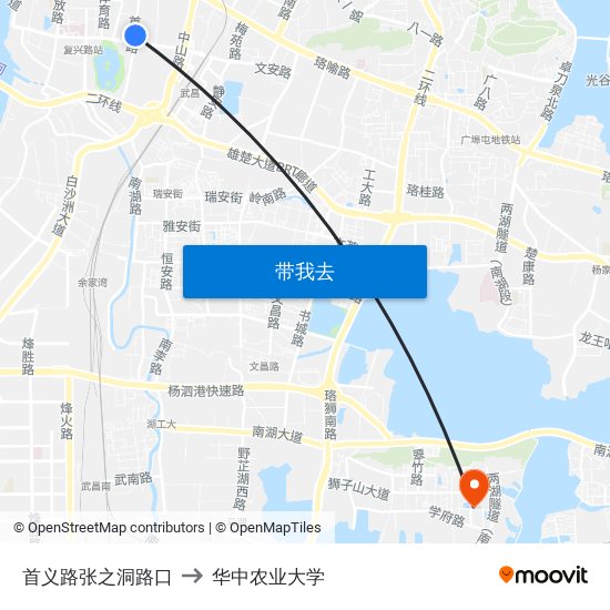 首义路张之洞路口 to 华中农业大学 map