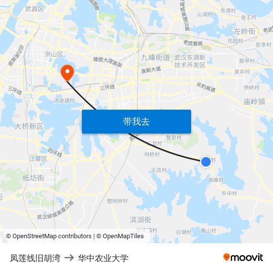 凤莲线旧胡湾 to 华中农业大学 map