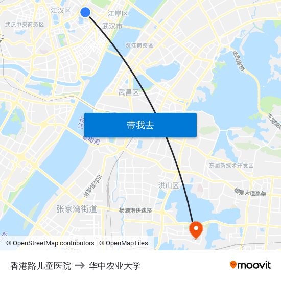 香港路儿童医院 to 华中农业大学 map