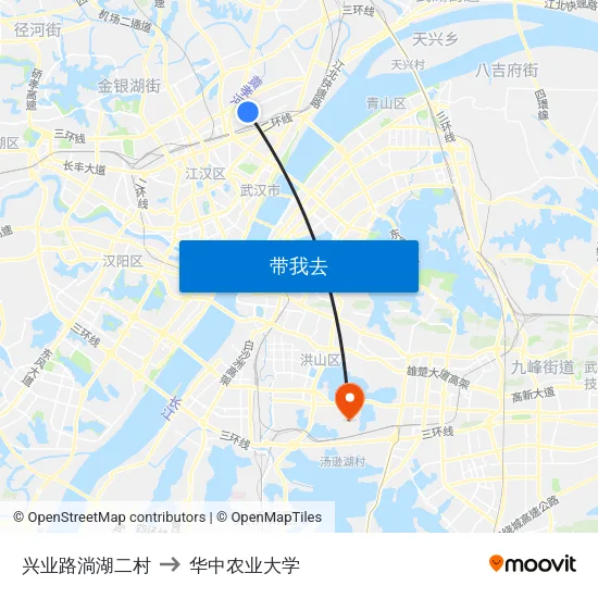 兴业路淌湖二村 to 华中农业大学 map