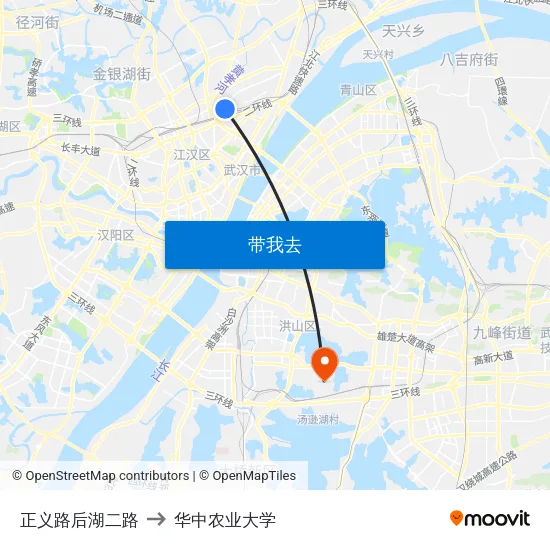 正义路后湖二路 to 华中农业大学 map