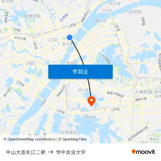 中山大道长江二桥 to 华中农业大学 map