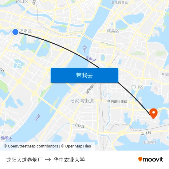 龙阳大道卷烟厂 to 华中农业大学 map