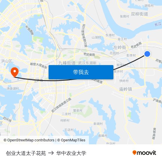 创业大道太子花苑 to 华中农业大学 map