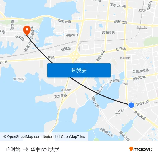 临时站 to 华中农业大学 map