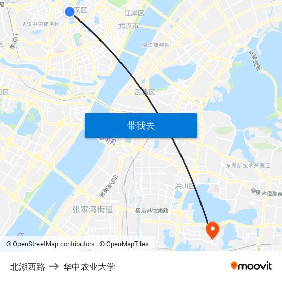 北湖西路 to 华中农业大学 map