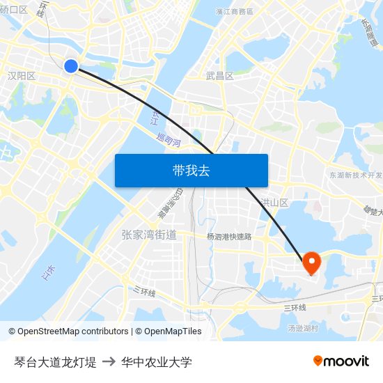 琴台大道龙灯堤 to 华中农业大学 map