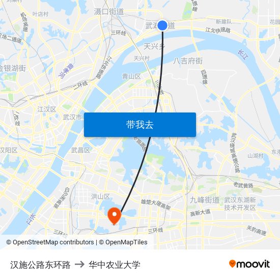 汉施公路东环路 to 华中农业大学 map