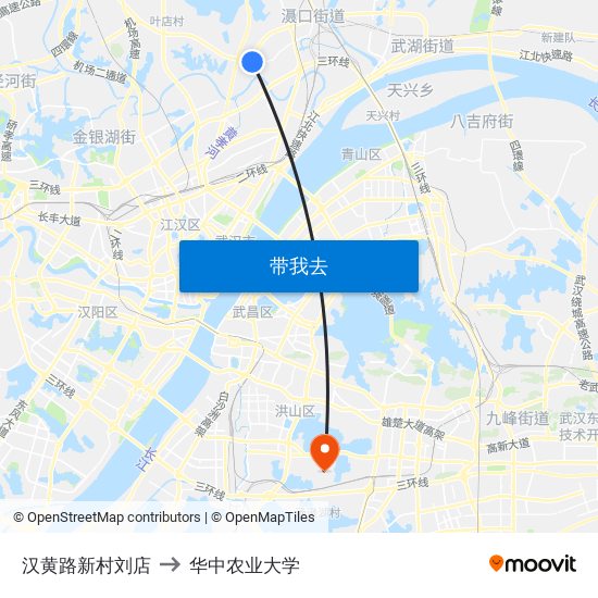 汉黄路新村刘店 to 华中农业大学 map