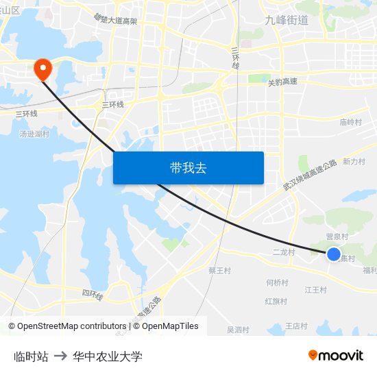 临时站 to 华中农业大学 map
