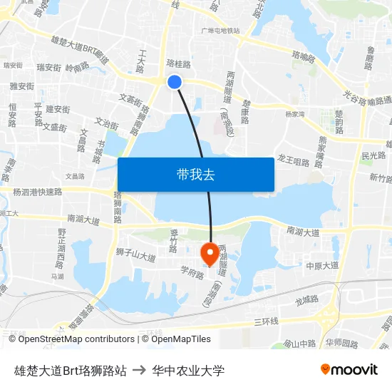雄楚大道Brt珞狮路站 to 华中农业大学 map