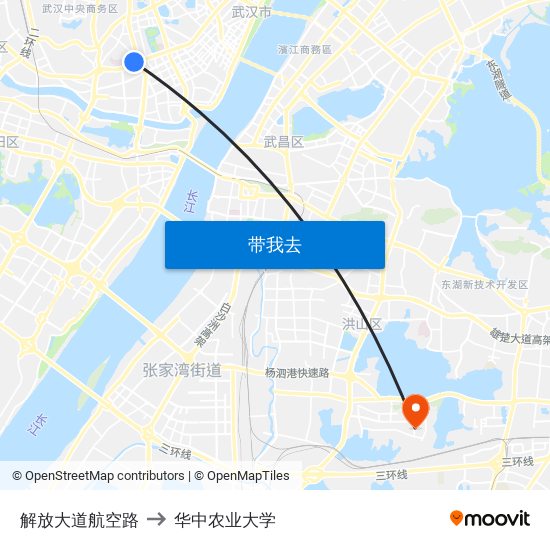 解放大道航空路 to 华中农业大学 map