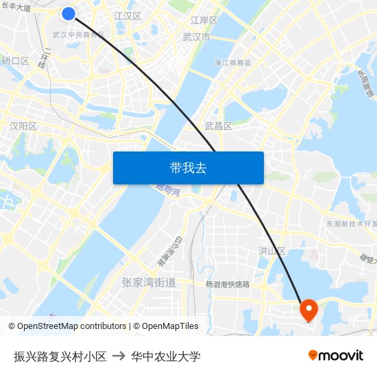 振兴路复兴村小区 to 华中农业大学 map