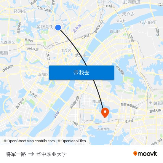 将军一路 to 华中农业大学 map