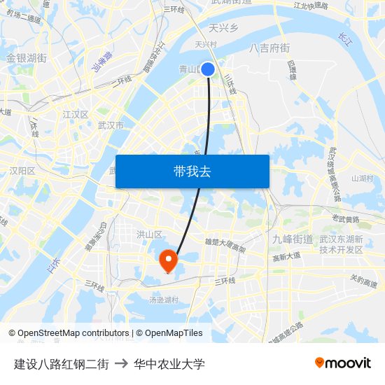 建设八路红钢二街 to 华中农业大学 map