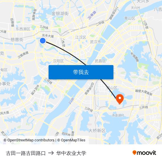 古田一路古田路口 to 华中农业大学 map