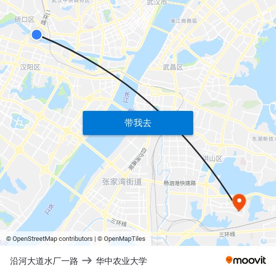 沿河大道水厂一路 to 华中农业大学 map