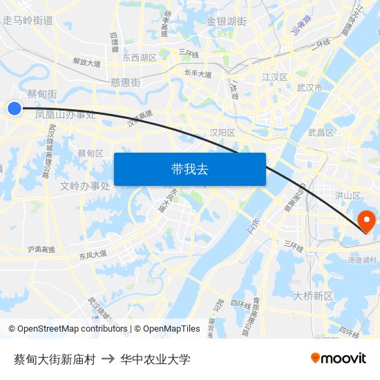 蔡甸大街新庙村 to 华中农业大学 map