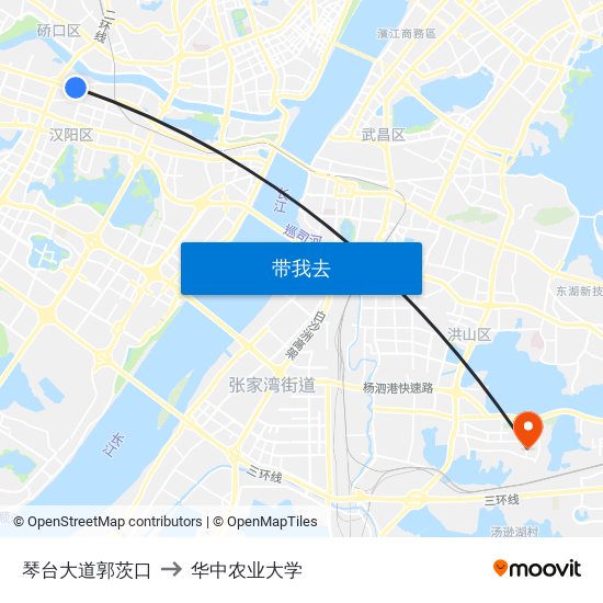 琴台大道郭茨口 to 华中农业大学 map