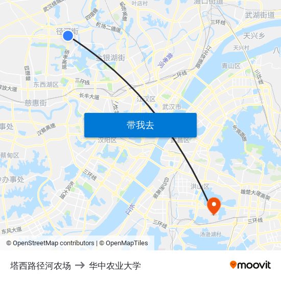 塔西路径河农场 to 华中农业大学 map