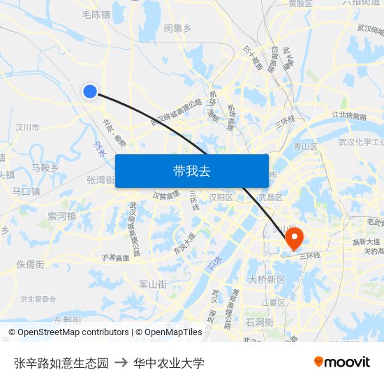 张辛路如意生态园 to 华中农业大学 map