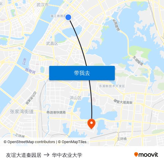 友谊大道秦园居 to 华中农业大学 map