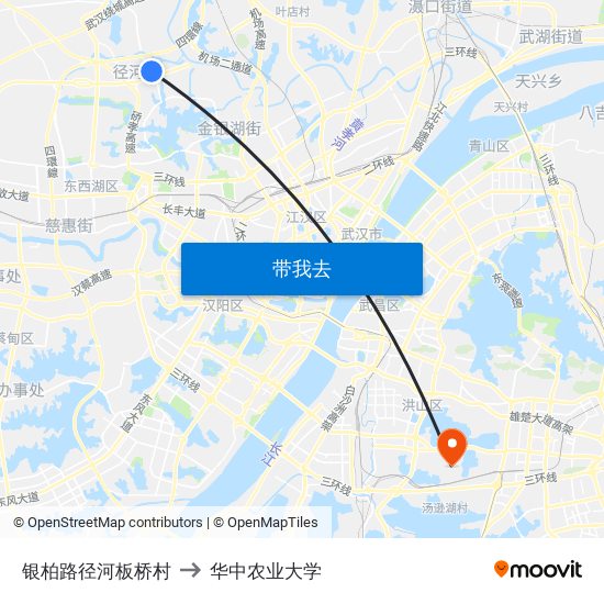 银柏路径河板桥村 to 华中农业大学 map