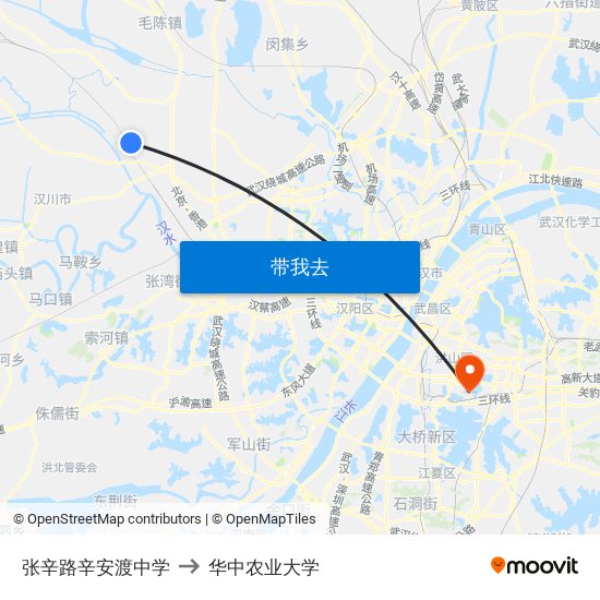 张辛路辛安渡中学 to 华中农业大学 map