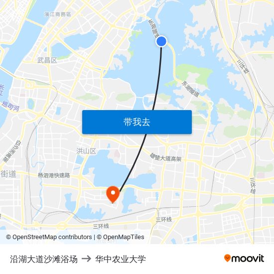 沿湖大道沙滩浴场 to 华中农业大学 map