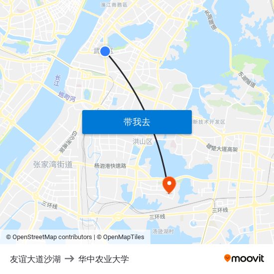 友谊大道沙湖 to 华中农业大学 map