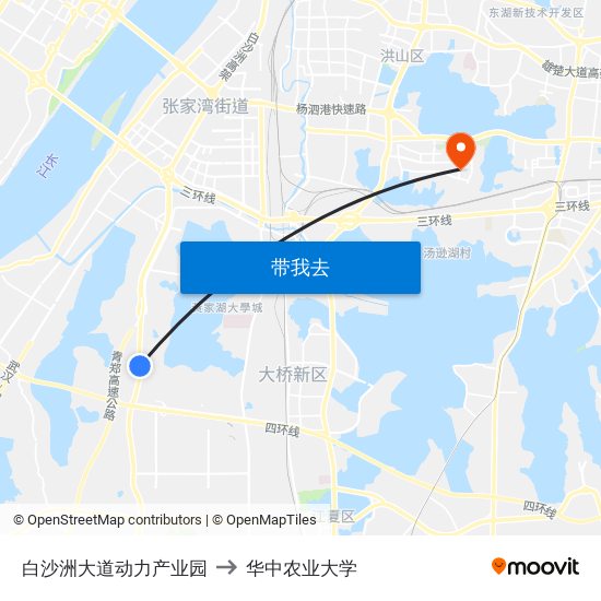 白沙洲大道动力产业园 to 华中农业大学 map