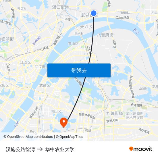 汉施公路徐湾 to 华中农业大学 map