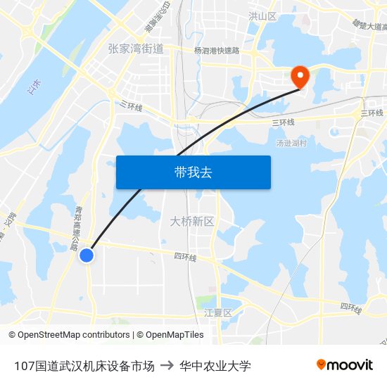 107国道武汉机床设备市场 to 华中农业大学 map