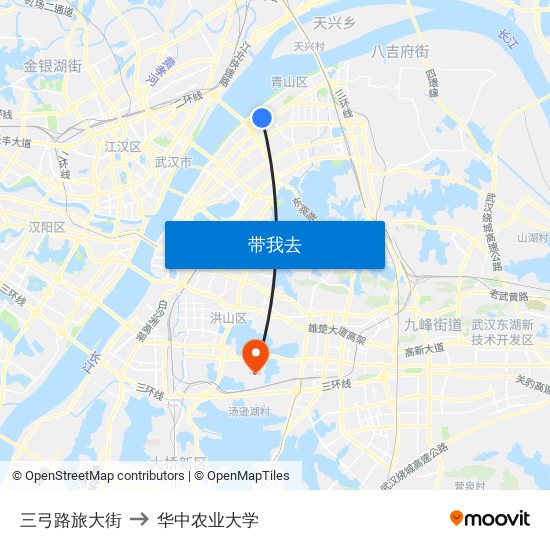 三弓路旅大街 to 华中农业大学 map