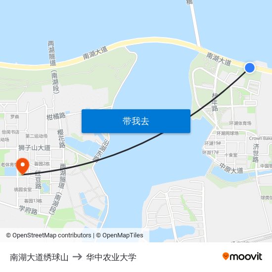 南湖大道绣球山 to 华中农业大学 map