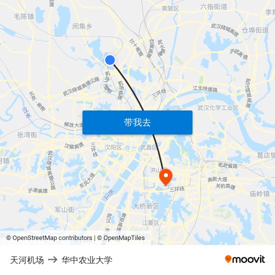 天河机场 to 华中农业大学 map
