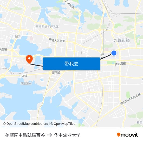 创新园中路凯瑞百谷 to 华中农业大学 map