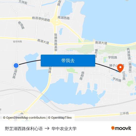 野芷湖西路保利心语 to 华中农业大学 map