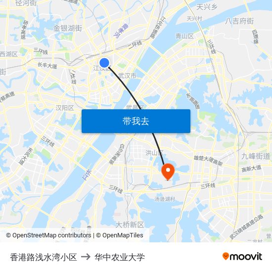 香港路浅水湾小区 to 华中农业大学 map