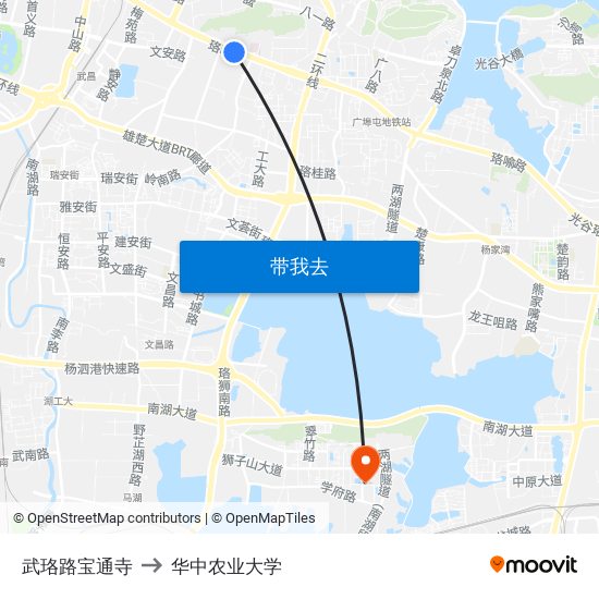 武珞路宝通寺 to 华中农业大学 map