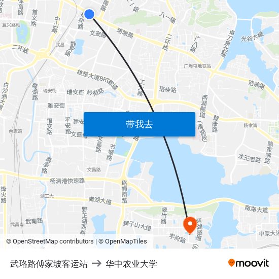 武珞路傅家坡客运站 to 华中农业大学 map