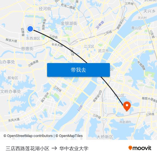 三店西路莲花湖小区 to 华中农业大学 map