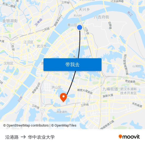 沿港路 to 华中农业大学 map