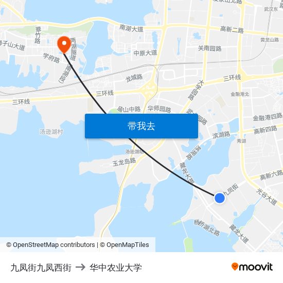 九凤街九凤西街 to 华中农业大学 map