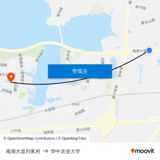 南湖大道刘家村 to 华中农业大学 map