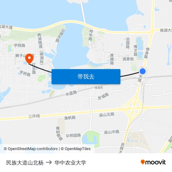 民族大道山北杨 to 华中农业大学 map