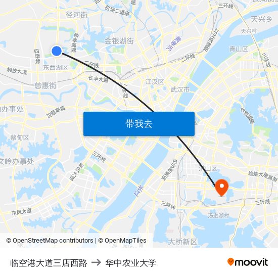 临空港大道三店西路 to 华中农业大学 map