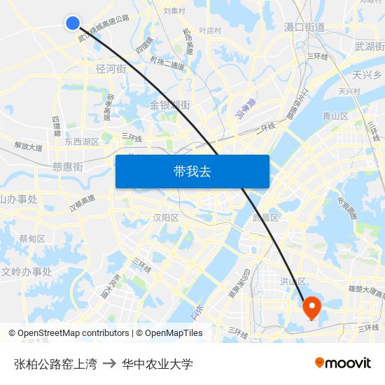 张柏公路窑上湾 to 华中农业大学 map