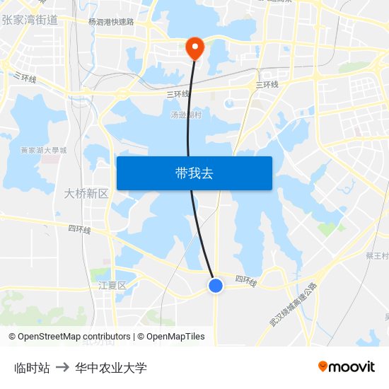 临时站 to 华中农业大学 map