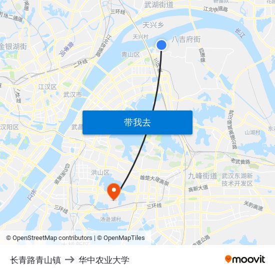 长青路青山镇 to 华中农业大学 map